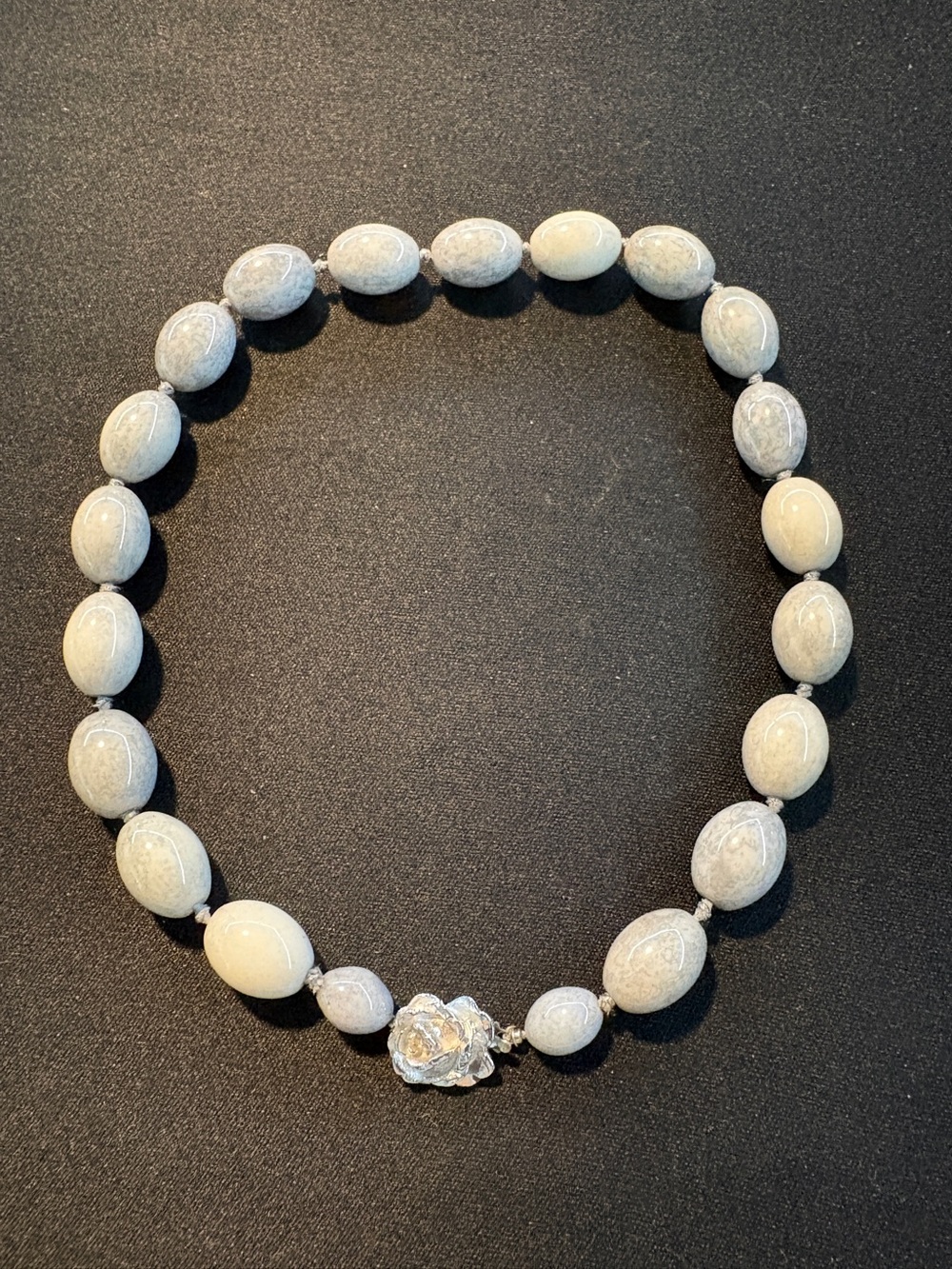 Light Gray Beaded Necklace with Rose Clasp